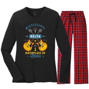 Blues Guitarist Or Rock Music Or Mississippi Delta Blues Women's Long Sleeve Flannel Pajama Set 