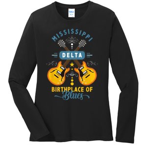 Blues Guitarist Or Rock Music Or Mississippi Delta Blues Ladies Long Sleeve Shirt