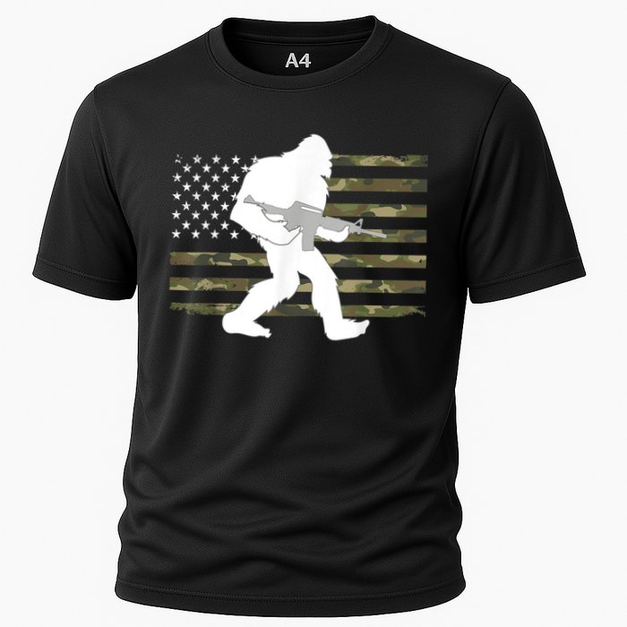 Bigfoot Gun Owner Camo Us American Flag Sasquatch Ar15 Rifle Cooling Performance Crew T-Shirt