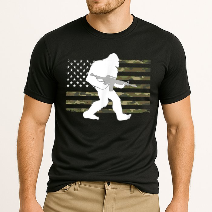 Bigfoot Gun Owner Camo Us American Flag Sasquatch Ar15 Rifle Cooling Performance Crew T-Shirt