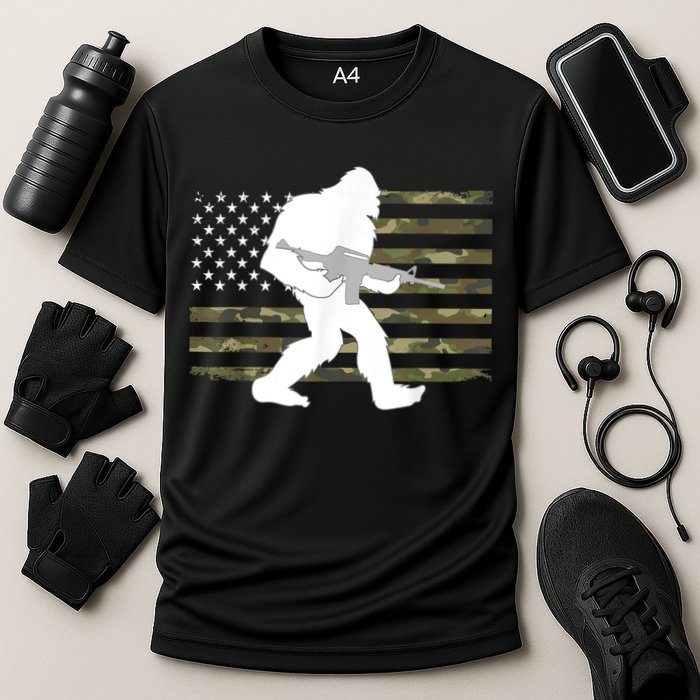 Bigfoot Gun Owner Camo Us American Flag Sasquatch Ar15 Rifle Cooling Performance Crew T-Shirt