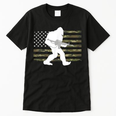 Bigfoot Gun Owner Camo Us American Flag Sasquatch Ar15 Rifle Tall T-Shirt