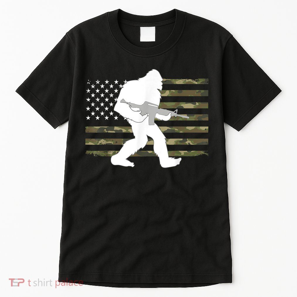 Bigfoot Gun Owner Camo Us American Flag Sasquatch Ar15 Rifle Tall T-Shirt