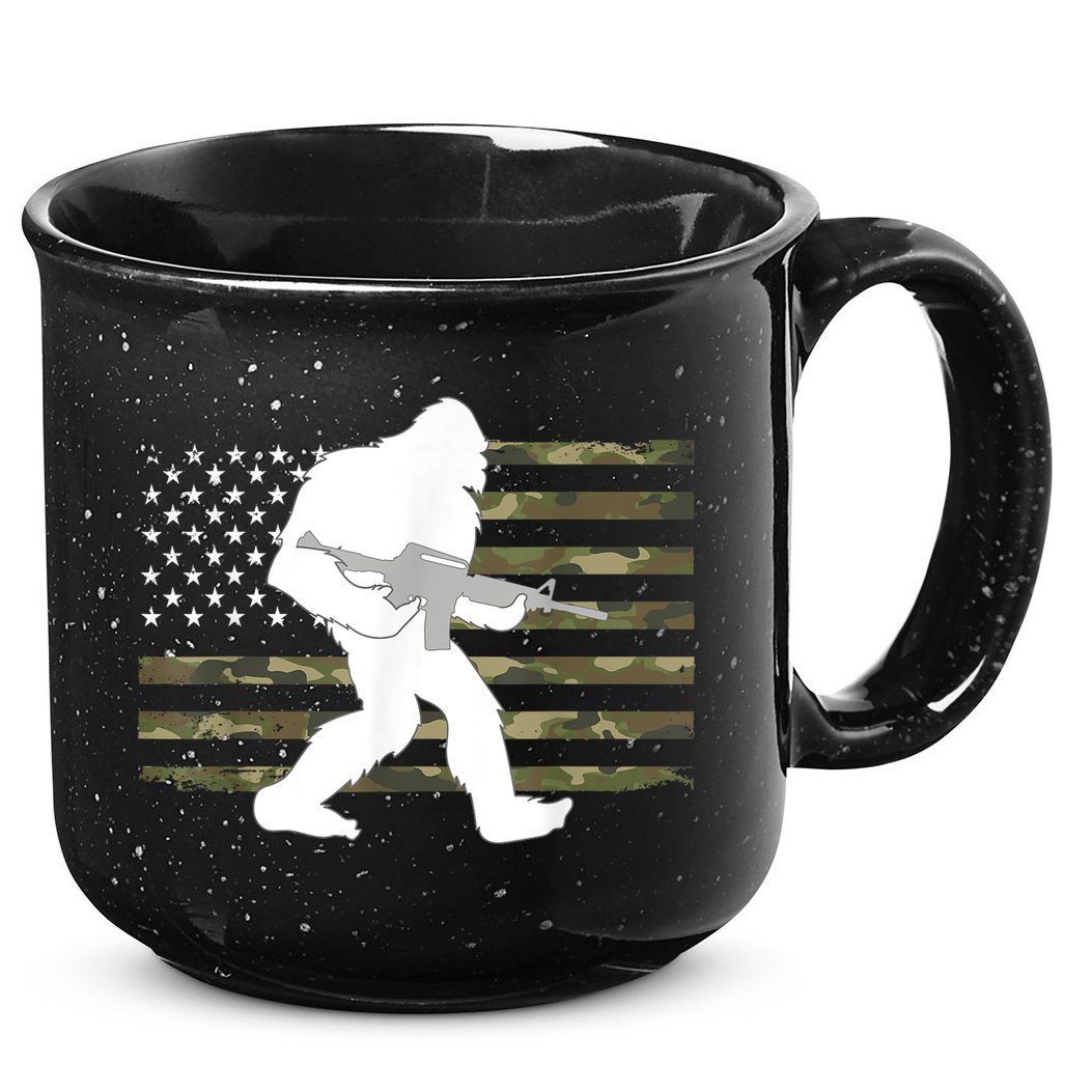 Bigfoot Gun Owner Camo Us American Flag Sasquatch Ar15 Rifle 15oz Campfire Ceramic Mug