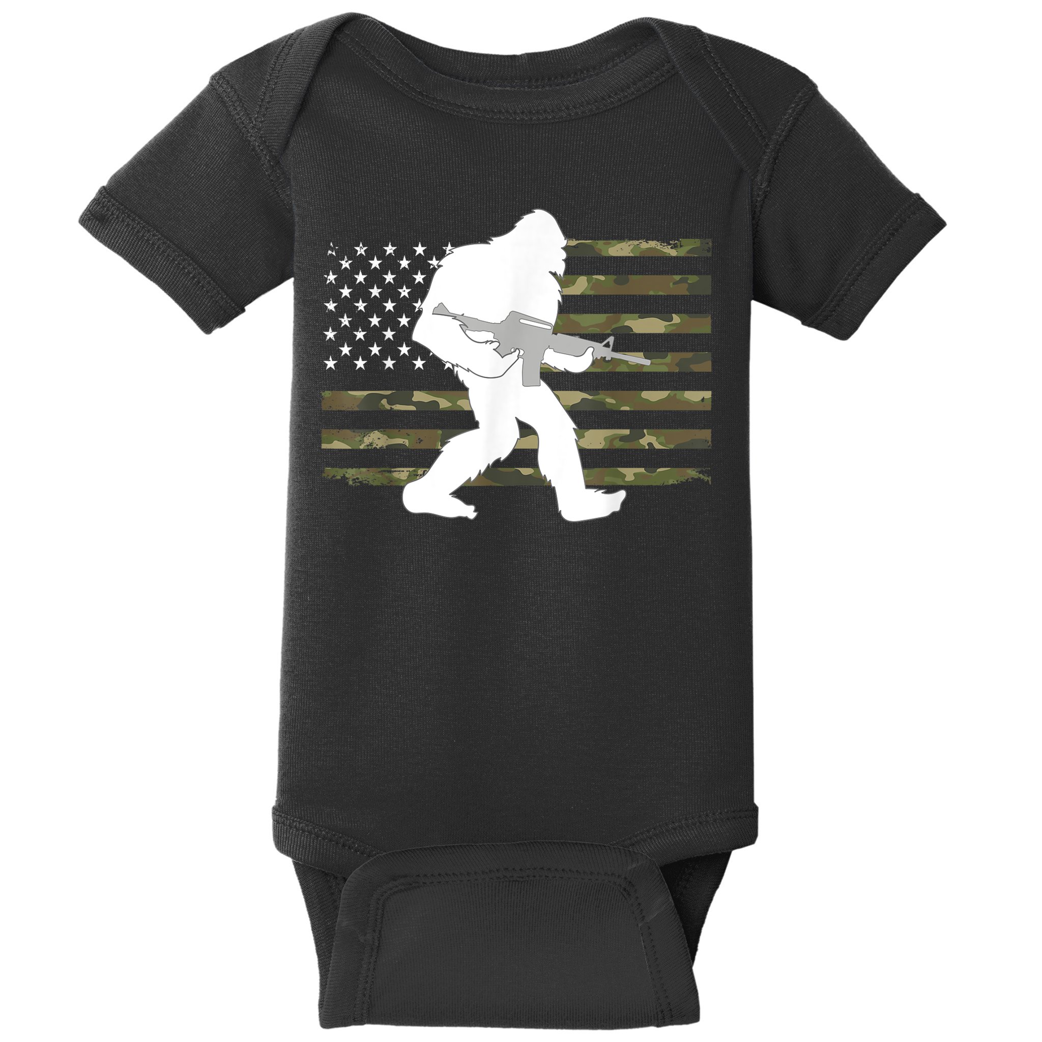Bigfoot Gun Owner Camo Us American Flag Sasquatch Ar15 Rifle Baby Bodysuit