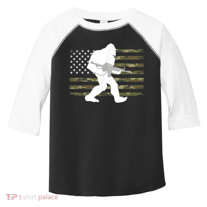 Bigfoot Gun Owner Camo Us American Flag Sasquatch Ar15 Rifle Toddler Fine Jersey T-Shirt