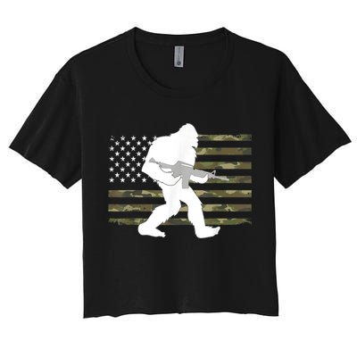 Bigfoot Gun Owner Camo Us American Flag Sasquatch Ar15 Rifle Crop Top