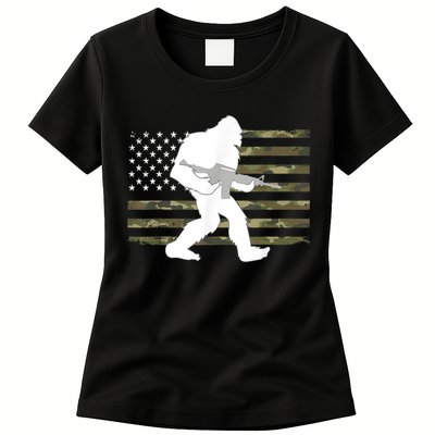 Bigfoot Gun Owner Camo Us American Flag Sasquatch Ar15 Rifle Womens T-Shirt