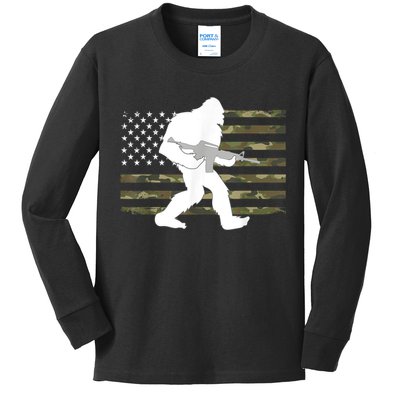 Bigfoot Gun Owner Camo Us American Flag Sasquatch Ar15 Rifle Kids Long Sleeve Shirt