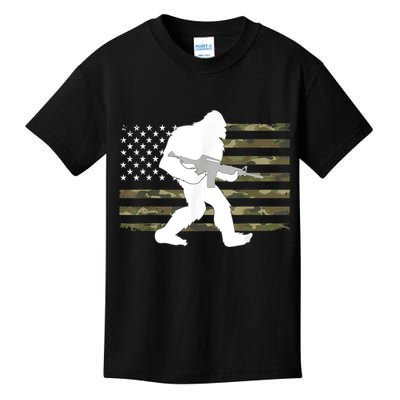 Bigfoot Gun Owner Camo Us American Flag Sasquatch Ar15 Rifle Kids T-Shirt