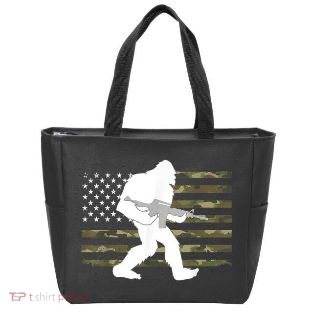 Bigfoot Gun Owner Camo Us American Flag Sasquatch Ar15 Rifle Zip Tote Bag