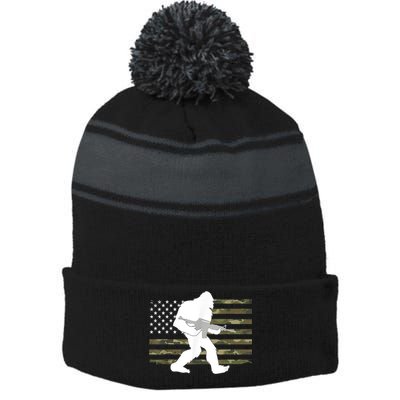 Bigfoot Gun Owner Camo Us American Flag Sasquatch Ar15 Rifle Stripe Pom Pom Beanie