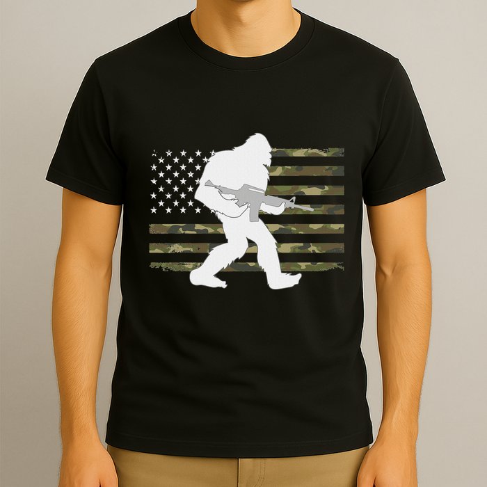 Bigfoot Gun Owner Camo Us American Flag Sasquatch Ar15 Rifle T-Shirt