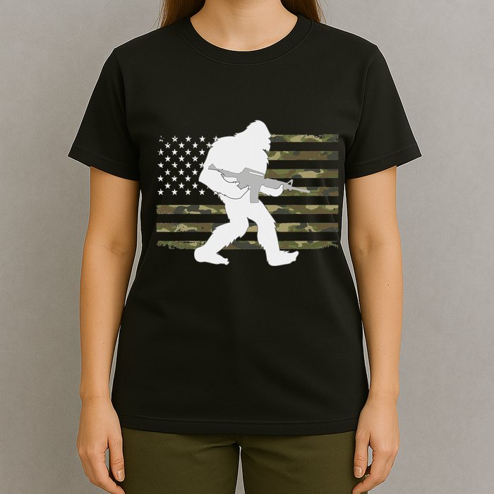 Bigfoot Gun Owner Camo Us American Flag Sasquatch Ar15 Rifle T-Shirt