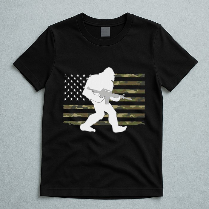 Bigfoot Gun Owner Camo Us American Flag Sasquatch Ar15 Rifle T-Shirt