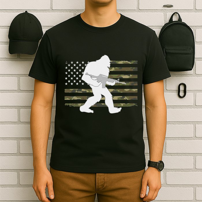 Bigfoot Gun Owner Camo Us American Flag Sasquatch Ar15 Rifle T-Shirt