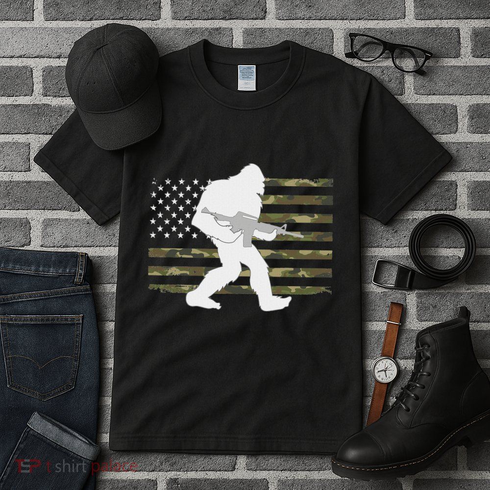 Bigfoot Gun Owner Camo Us American Flag Sasquatch Ar15 Rifle Tall T-Shirt