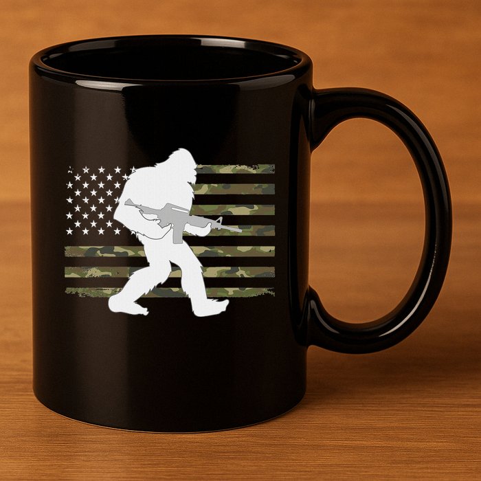Bigfoot Gun Owner Camo Us American Flag Sasquatch Ar15 Rifle 11oz C Handle Ceramic Mug