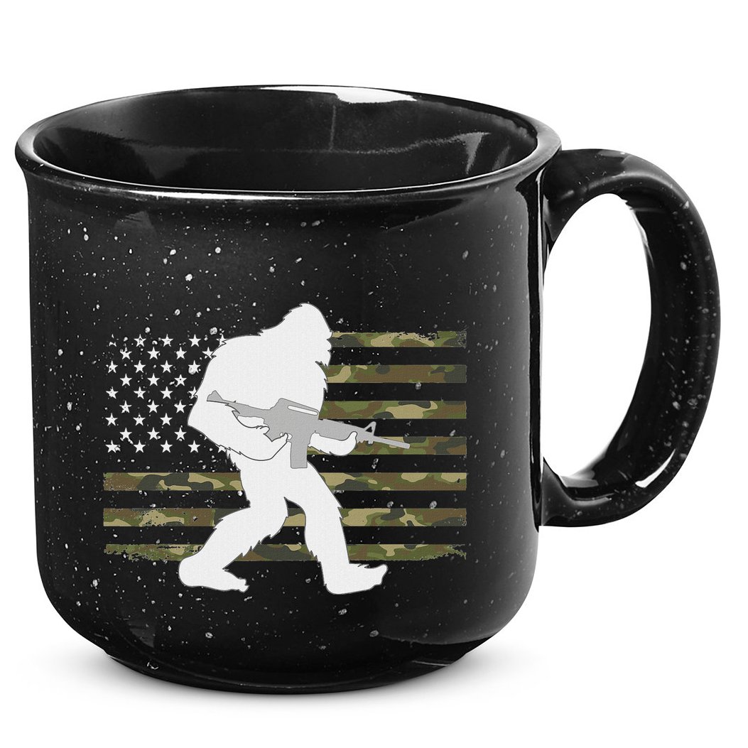 Bigfoot Gun Owner Camo Us American Flag Sasquatch Ar15 Rifle 15oz Campfire Ceramic Mug