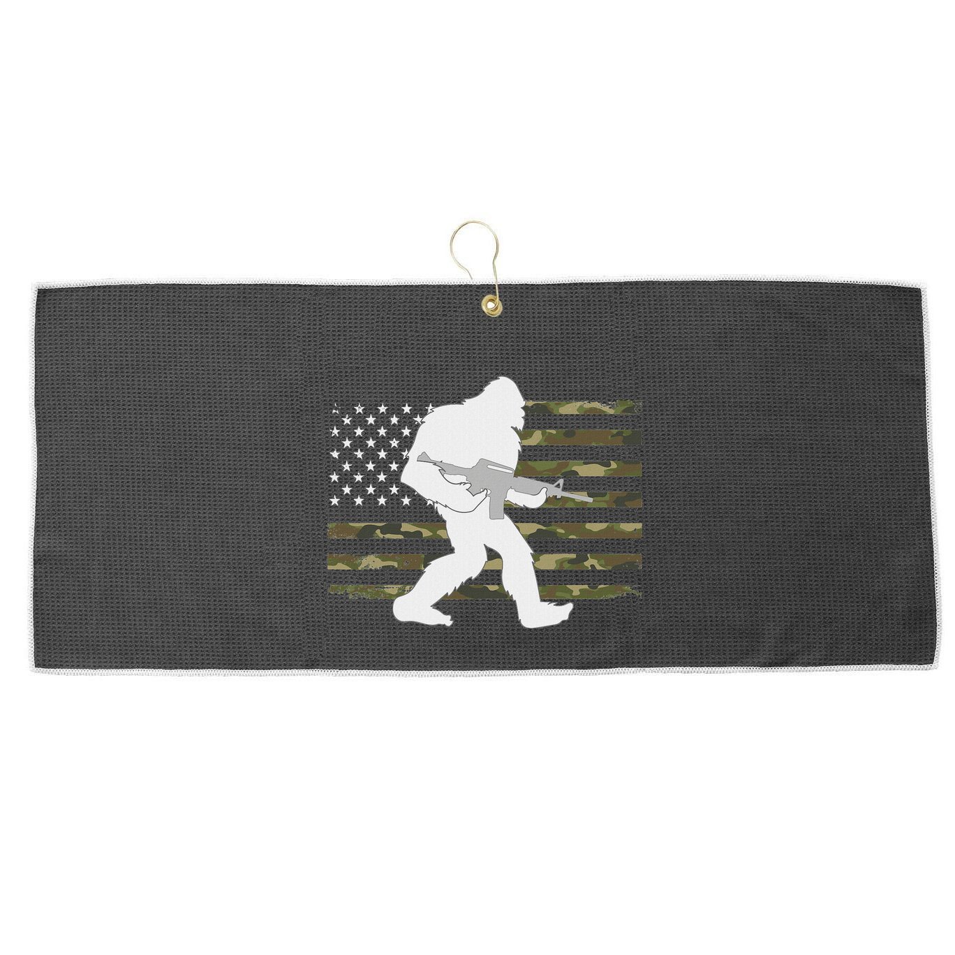 Bigfoot Gun Owner Camo Us American Flag Sasquatch Ar15 Rifle Large Microfiber Waffle Golf Towel