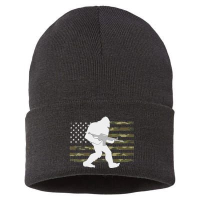 Bigfoot Gun Owner Camo Us American Flag Sasquatch Ar15 Rifle Sustainable Knit Beanie