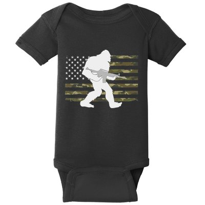 Bigfoot Gun Owner Camo Us American Flag Sasquatch Ar15 Rifle Baby Bodysuit