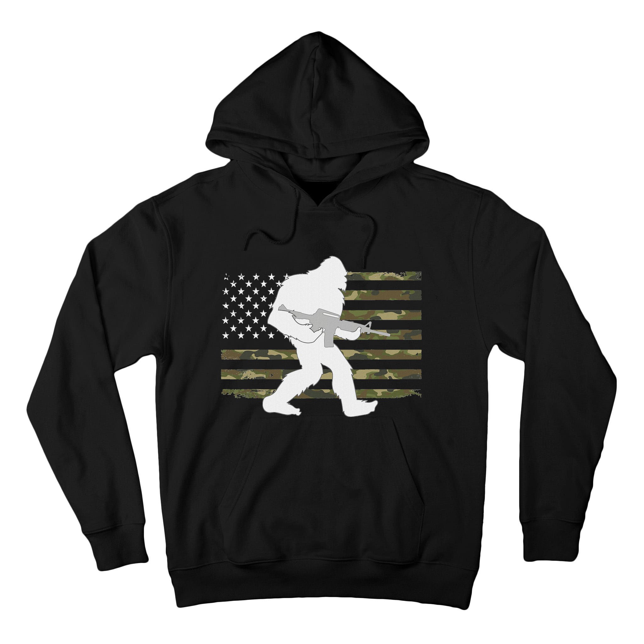 Bigfoot Gun Owner Camo Us American Flag Sasquatch Ar15 Rifle Tall Hoodie