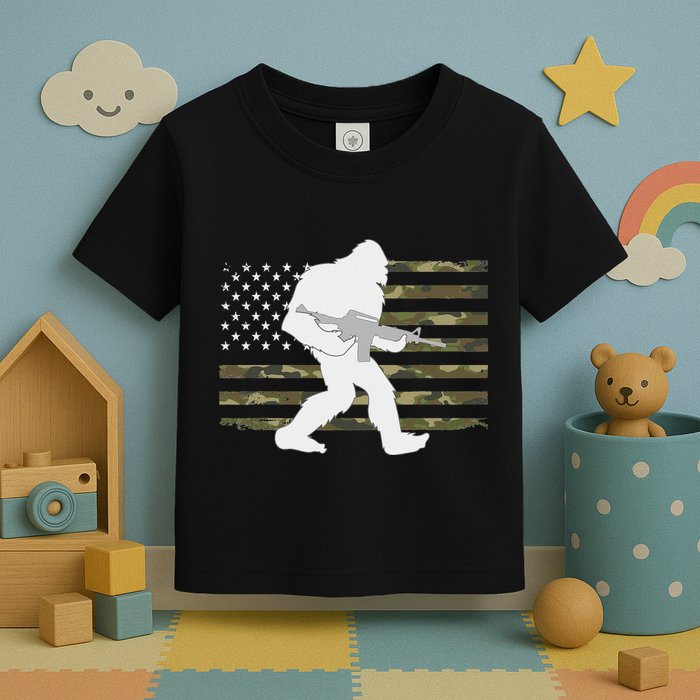 Bigfoot Gun Owner Camo Us American Flag Sasquatch Ar15 Rifle Toddler T-Shirt