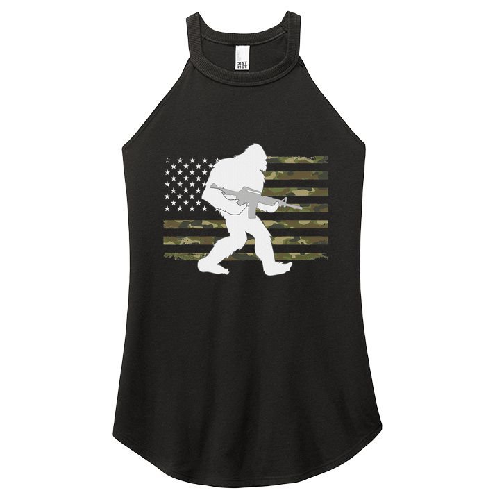 Bigfoot Gun Owner Camo Us American Flag Sasquatch Ar15 Rifle Women's Perfect Tri Rocker Tank