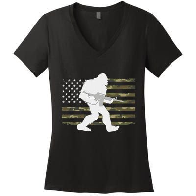 Bigfoot Gun Owner Camo Us American Flag Sasquatch Ar15 Rifle Women's V-Neck T-Shirt