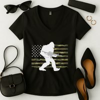 Bigfoot Gun Owner Camo Us American Flag Sasquatch Ar15 Rifle Women's V-Neck T-Shirt