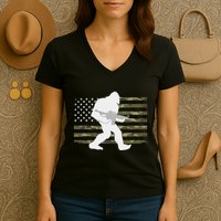 Bigfoot Gun Owner Camo Us American Flag Sasquatch Ar15 Rifle Women's V-Neck T-Shirt