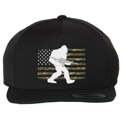 Bigfoot Gun Owner Camo Us American Flag Sasquatch Ar15 Rifle Wool Snapback Cap