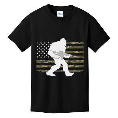 Bigfoot Gun Owner Camo Us American Flag Sasquatch Ar15 Rifle Kids T-Shirt