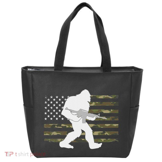 Bigfoot Gun Owner Camo Us American Flag Sasquatch Ar15 Rifle Zip Tote Bag