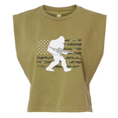Bigfoot Gun Owner Camo Us American Flag Sasquatch Ar15 Rifle Garment-Dyed Women's Muscle Tee