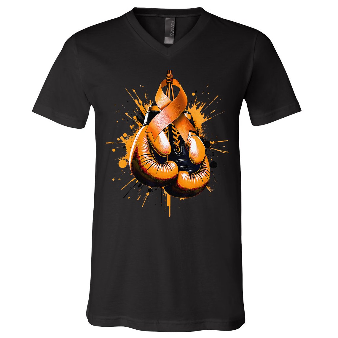 Boxing Glove Orange Ribbon Multiple Sclerosis Awareness V-Neck T-Shirt