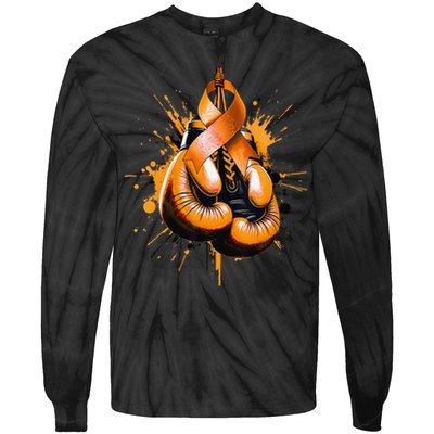 Boxing Glove Orange Ribbon Multiple Sclerosis Awareness Tie-Dye Long Sleeve Shirt