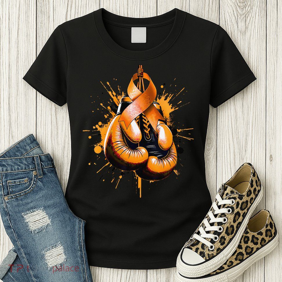 Boxing Glove Orange Ribbon Multiple Sclerosis Awareness Womens T-Shirt