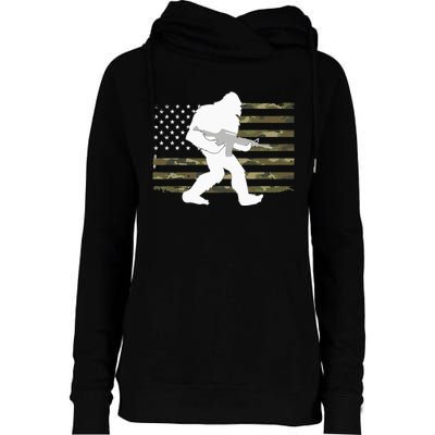 Bigfoot Gun Owner Camo US American Flag Sasquatch AR15 Rifle Womens Funnel Neck Pullover Hood