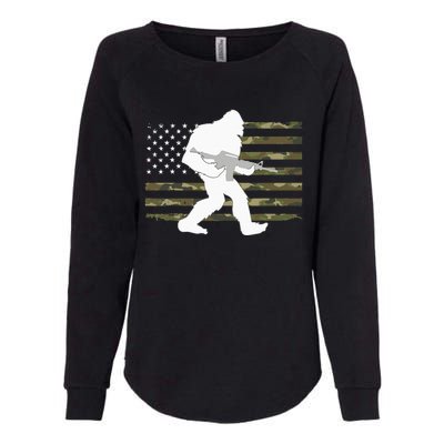 Bigfoot Gun Owner Camo US American Flag Sasquatch AR15 Rifle Womens California Wash Sweatshirt