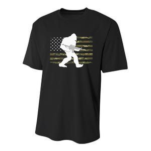 Bigfoot Gun Owner Camo US American Flag Sasquatch AR15 Rifle Youth Performance Sprint T-Shirt