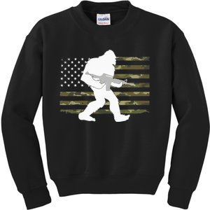 Bigfoot Gun Owner Camo US American Flag Sasquatch AR15 Rifle Kids Sweatshirt