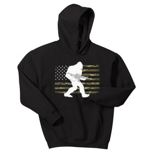 Bigfoot Gun Owner Camo US American Flag Sasquatch AR15 Rifle Kids Hoodie