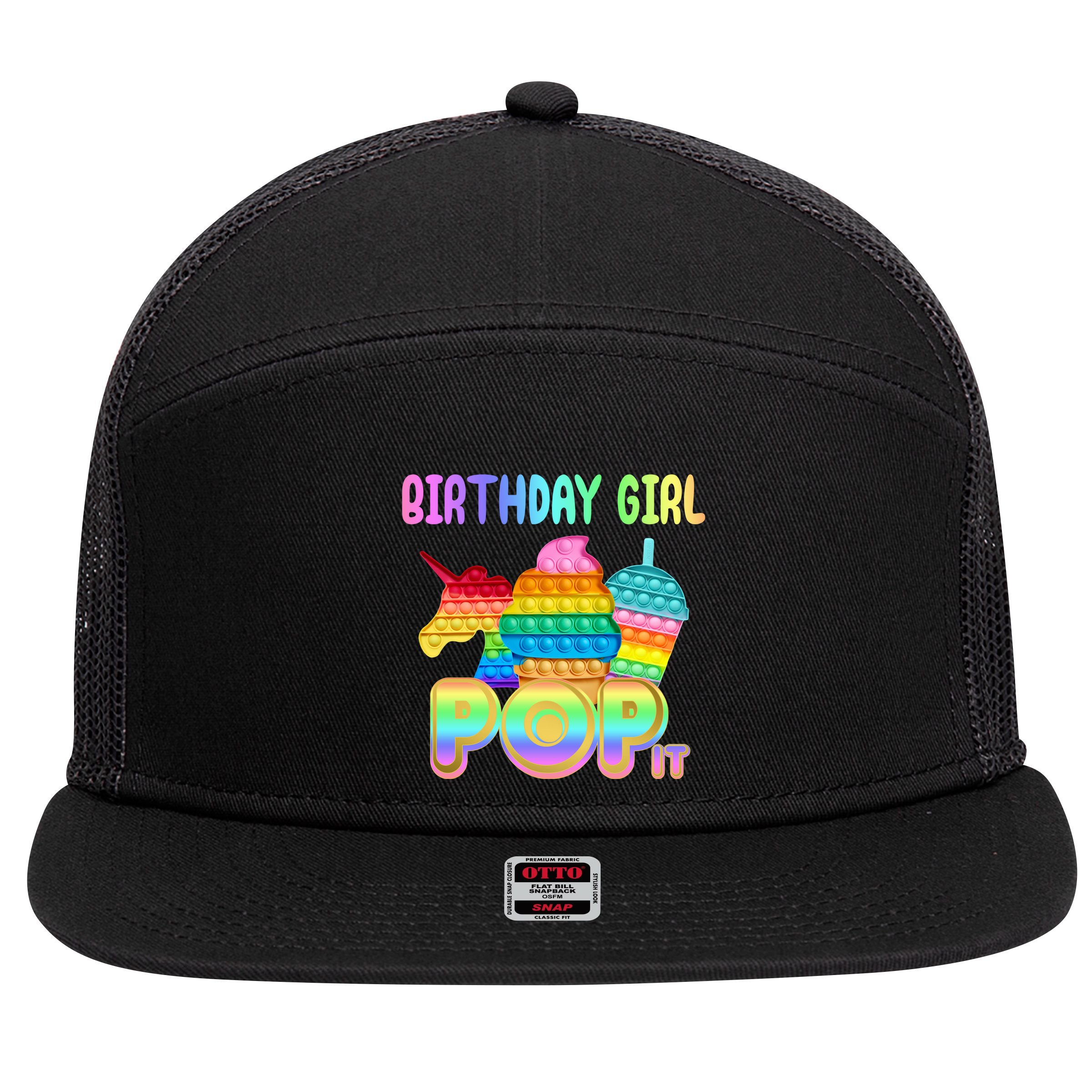 Birthday Girl Pop It Funny Cute Colorful 7 Panel Mesh Trucker Snapback Hat