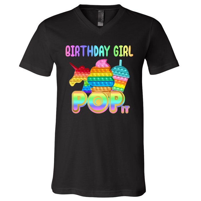 Birthday Girl Pop It Funny Cute Colorful V-Neck T-Shirt