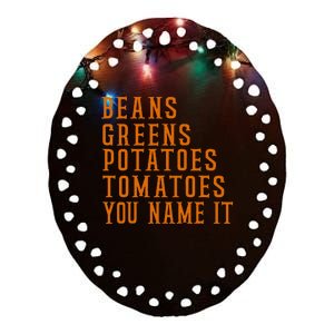 Beans Greens Potatoes Tomatoes Love Thanksgiving Food Ceramic Oval Ornament