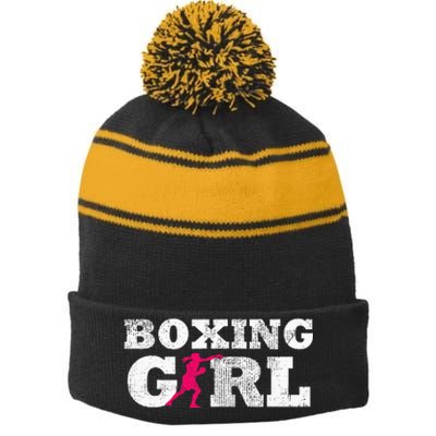 Boxing Girl Player Silhouette Sport Stripe Pom Pom Beanie