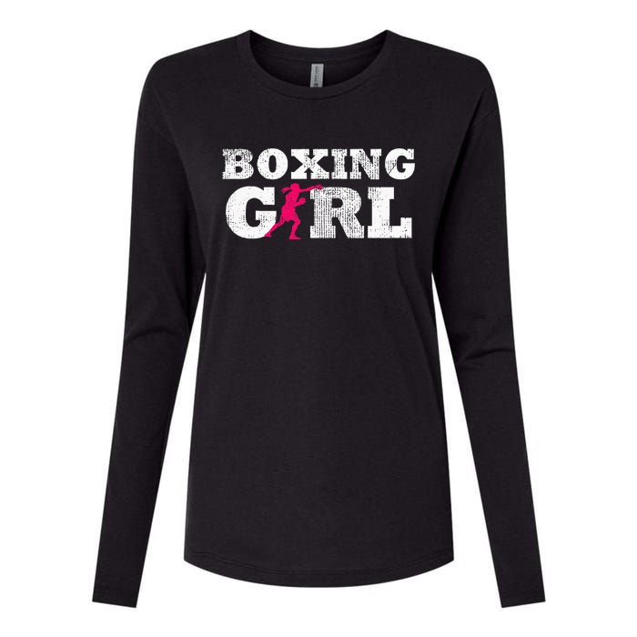 Boxing Girl Player Silhouette Sport Womens Cotton Relaxed Long Sleeve T-Shirt