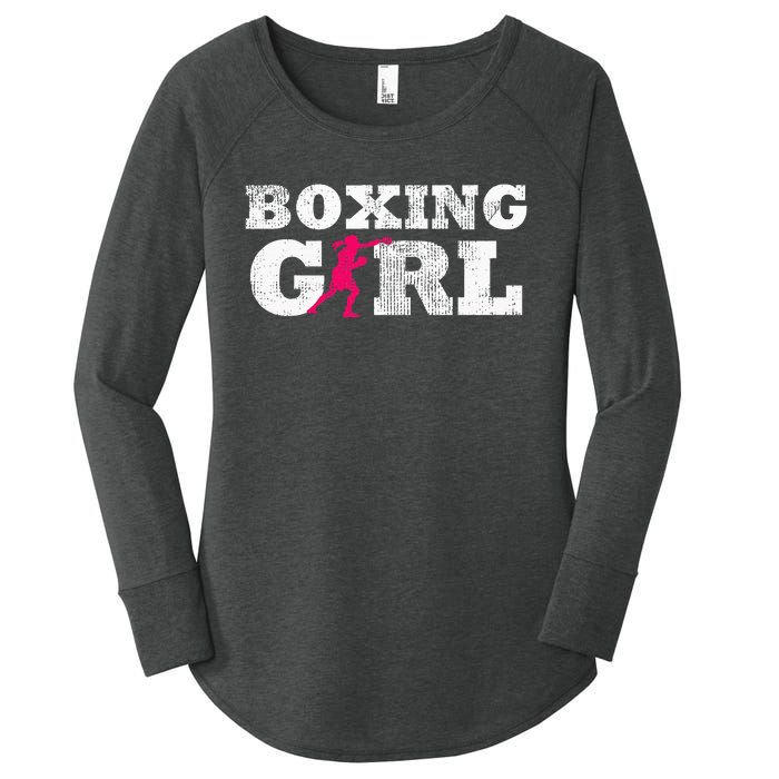 Boxing Girl Player Silhouette Sport Women's Perfect Tri Tunic Long Sleeve Shirt